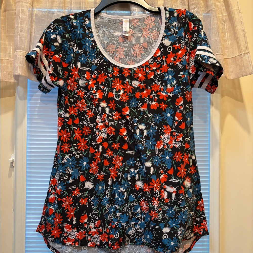 LuLaRoe Orange and Blue Graphic Short Sleeve Tee